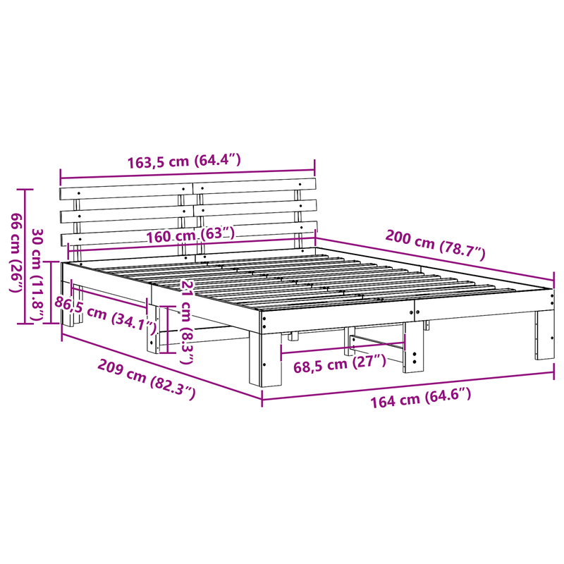 Casa si Gradina - Mobilier - Paturi si accesorii - Paturi - Cadru de Pat din Lemn Alb Lemn 160 x 200 cm Durabil - Infinity.ro
