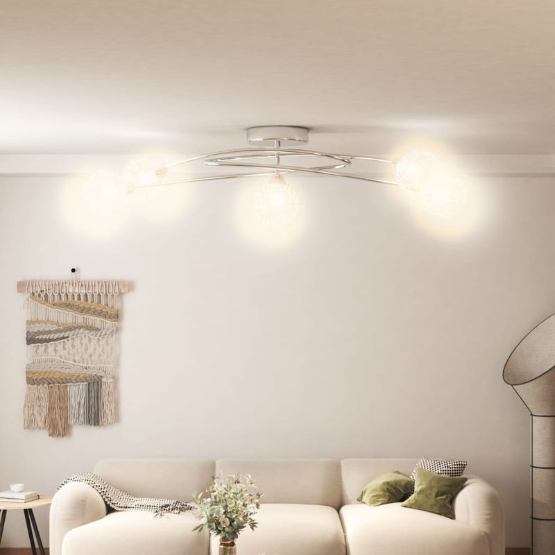 Casa si Gradina - Corpuri si surse de iluminat - Veioze si lampi - Lampadare - Plafoniera cu abajururi din plasa de sarma, 5 becuri LED G9 - Infinity.ro