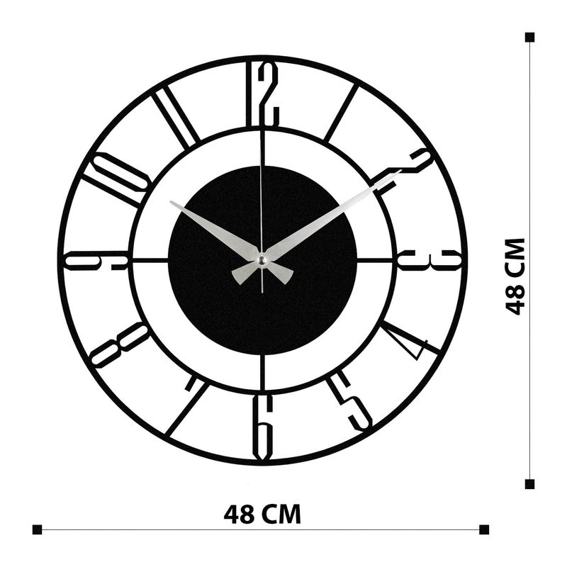 Casa si Gradina - Decoratiuni - Ceasuri - Ceas de perete decorativ, Wallxpert, metal, negru, 48x48 cm, 279ENZ1411 - Infinity.ro