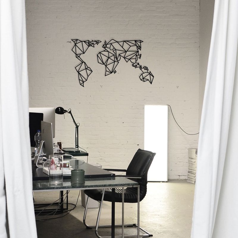 Casa si Gradina - Decoratiuni - Decoratiuni perete - Decoratiune de perete harta lumii, Wallxpert, metal, negru, 100x59 cm - Infinity.ro