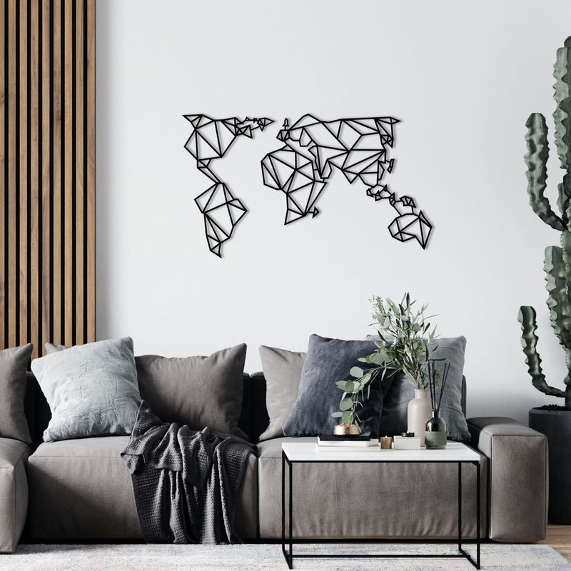 Casa si Gradina - Decoratiuni - Decoratiuni perete - Decoratiune de perete harta lumii, Wallxpert, metal, negru, 100x59 cm - Infinity.ro