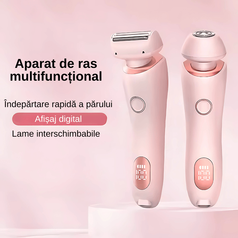 Ingrijire personala si Cosmetice - Aparate & accesorii ingrijire personala - Aparate de ras si tuns - Aparate de ras electrice - Aparat de ras electric 2 in 1 pentru femei, rezistent la apa IPX7, ecran LCD, capacitate baterie 800mAh, Roz - Infinity.ro