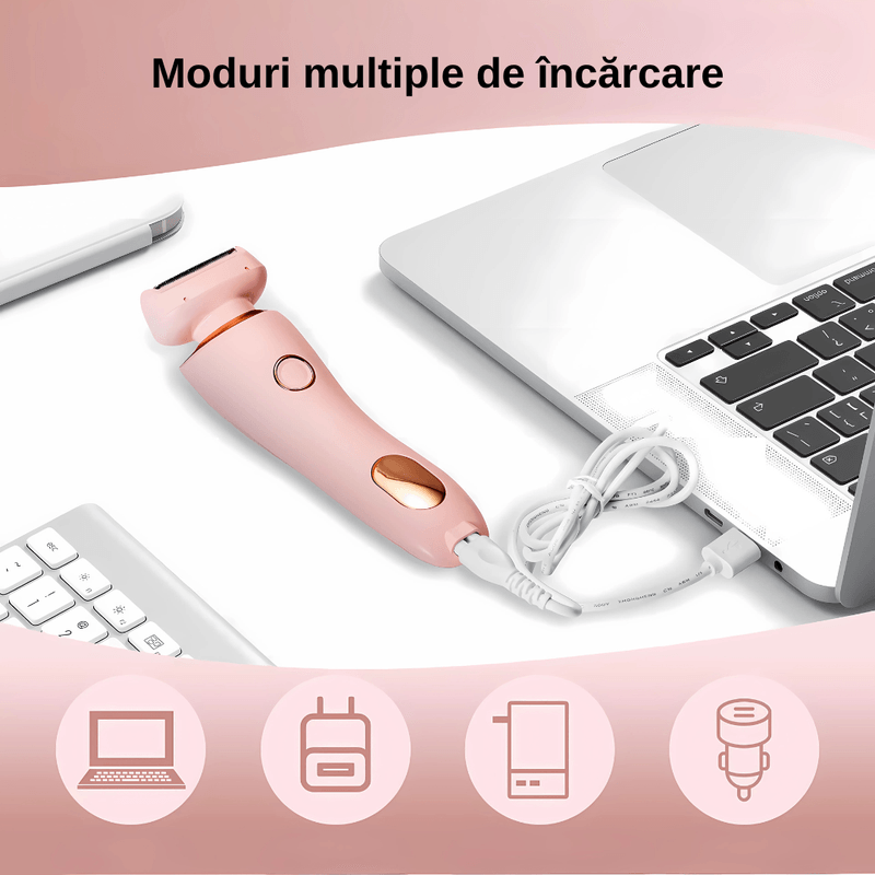 Ingrijire personala si Cosmetice - Aparate & accesorii ingrijire personala - Aparate de ras si tuns - Aparate de ras electrice - Aparat de ras electric 2 in 1 pentru femei, rezistent la apa IPX7, ecran LCD, capacitate baterie 800mAh, Roz - Infinity.ro