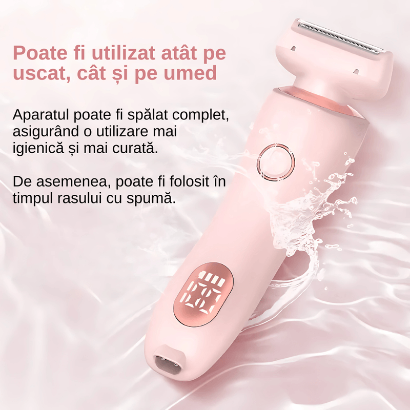 Ingrijire personala si Cosmetice - Aparate & accesorii ingrijire personala - Aparate de ras si tuns - Aparate de ras electrice - Aparat de ras electric 2 in 1 pentru femei, rezistent la apa IPX7, ecran LCD, capacitate baterie 800mAh, Roz - Infinity.ro