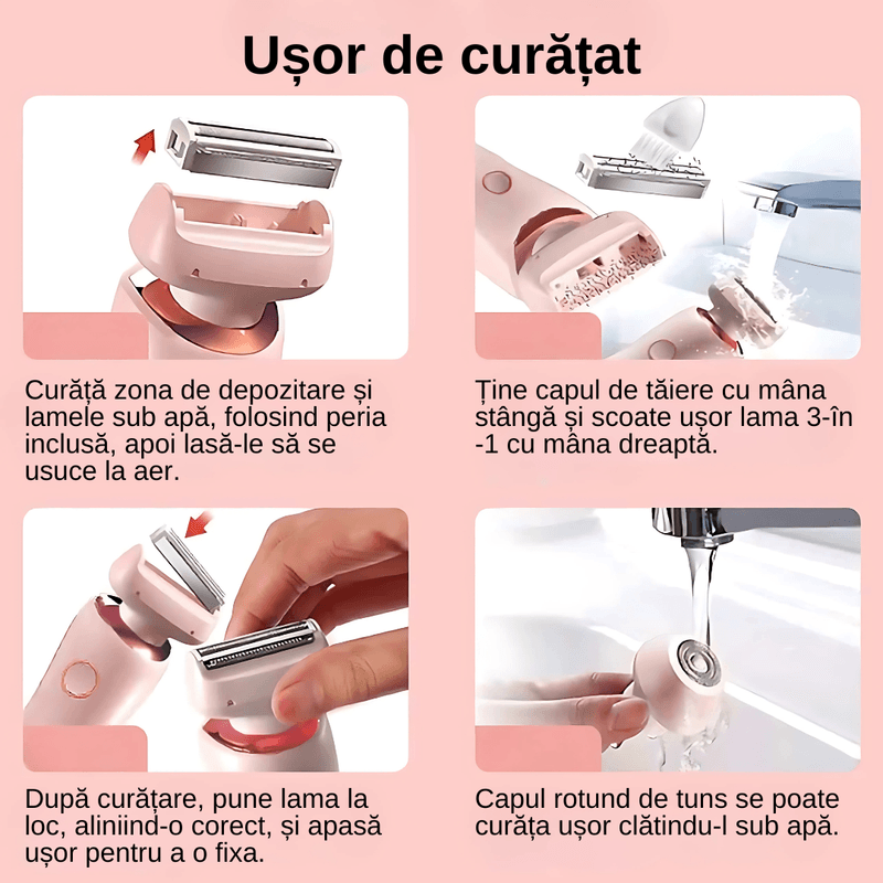 Ingrijire personala si Cosmetice - Aparate & accesorii ingrijire personala - Aparate de ras si tuns - Aparate de ras electrice - Aparat de ras electric 2 in 1 pentru femei, rezistent la apa IPX7, ecran LCD, capacitate baterie 800mAh, Roz - Infinity.ro