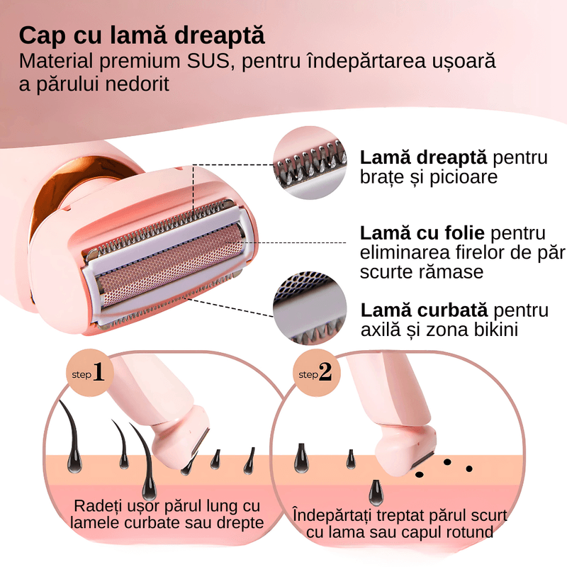 Ingrijire personala si Cosmetice - Aparate & accesorii ingrijire personala - Aparate de ras si tuns - Aparate de ras electrice - Aparat de ras electric 2 in 1 pentru femei, rezistent la apa IPX7, ecran LCD, capacitate baterie 800mAh, Roz - Infinity.ro