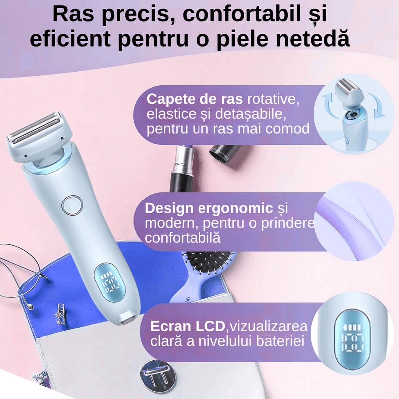 Ingrijire personala si Cosmetice - Aparate & accesorii ingrijire personala - Aparate de ras si tuns - Aparate de ras electrice - Aparat de ras electric 2 in 1, 2 capete interschimbabile, rezistent la apa IPX7, capacitate baterie 800mAh - Infinity.ro