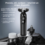 Ingrijire personala si Cosmetice - Aparate & accesorii ingrijire personala - Aparate de ras si tuns - Aparate de ras electrice - Aparat de ras profesional, 4 in 1, 3 piepteni, lame duble, display LED, 800 mAh, 8W, rezistent la apa, Negru - Infinity.ro
