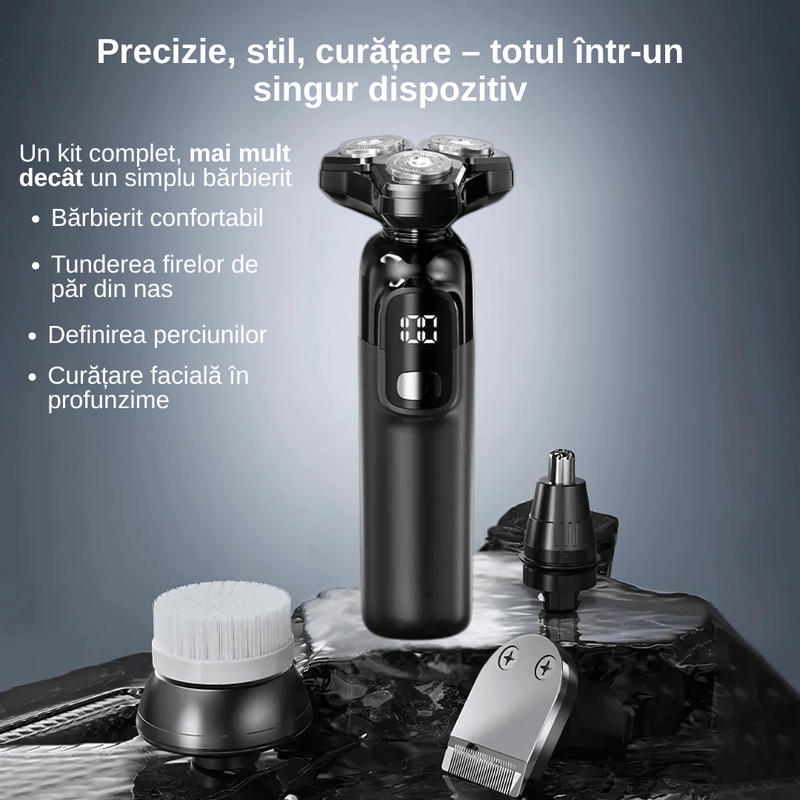 Ingrijire personala si Cosmetice - Aparate & accesorii ingrijire personala - Aparate de ras si tuns - Aparate de ras electrice - Aparat de ras profesional, 4 in 1, 3 piepteni, lame duble, display LED, 800 mAh, 8W, rezistent la apa, Negru - Infinity.ro