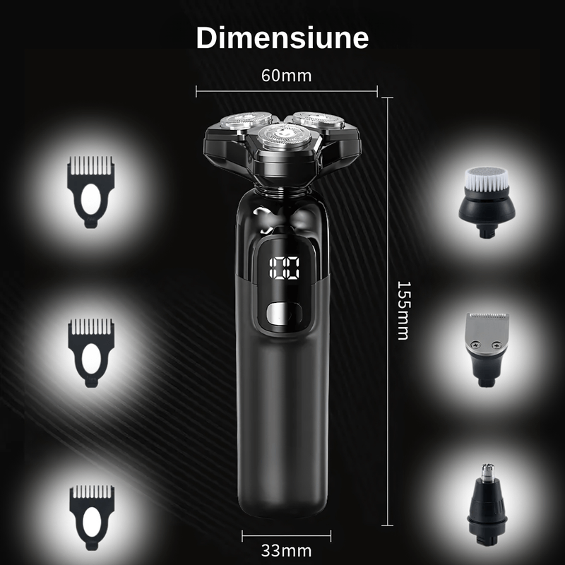 Ingrijire personala si Cosmetice - Aparate & accesorii ingrijire personala - Aparate de ras si tuns - Aparate de ras electrice - Aparat de ras profesional, 4 in 1, 3 piepteni, lame duble, display LED, 800 mAh, 8W, rezistent la apa, Negru - Infinity.ro