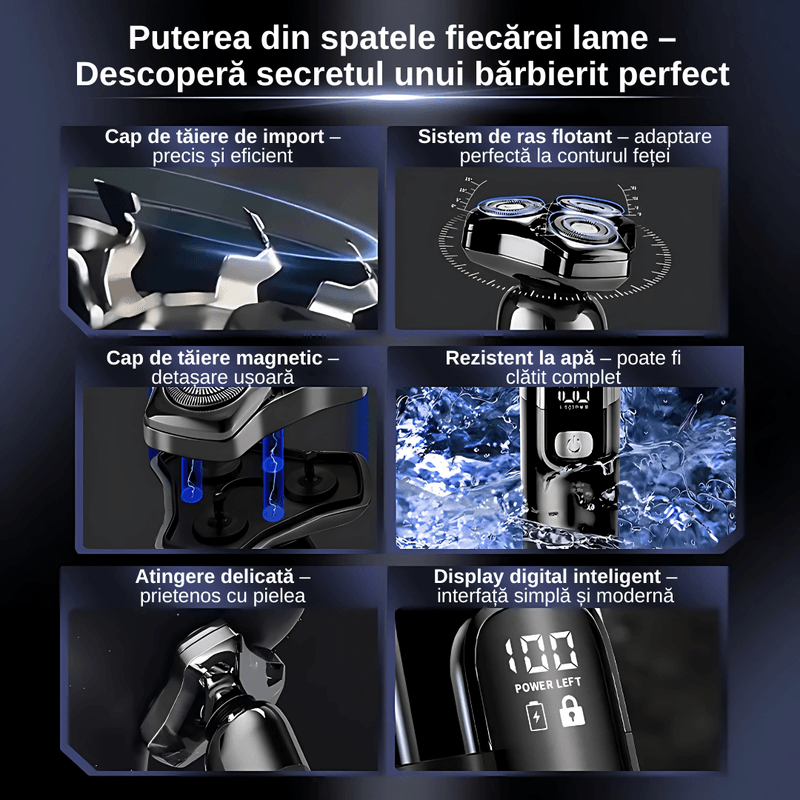 Ingrijire personala si Cosmetice - Aparate & accesorii ingrijire personala - Aparate de ras si tuns - Aparate de ras electrice - Aparat de ras profesional, multifunctional 4 in 1, lame duble, capete flotante, 800 mAh, 8W, rezistent la apa - Infinity.ro