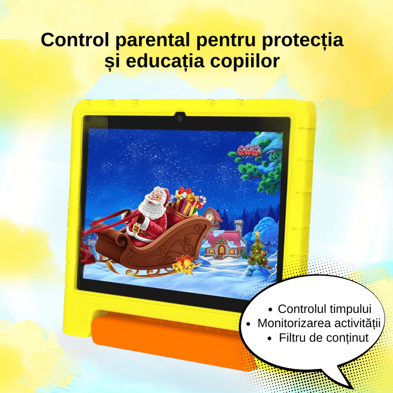 Laptop, Telefoane si Tablete - Tablete si accesorii tablete - Tablete - Tableta interactiva pentru copii cu husa silicon, 8 GB RAM, 256 GB ROM, camera dubla 8M/13M, 6000 mAh, Galben - Infinity.ro