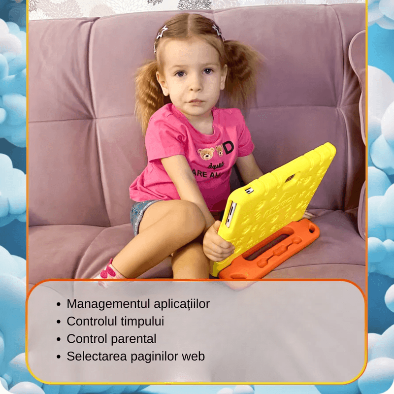 Laptop, Telefoane si Tablete - Tablete si accesorii tablete - Tablete - Tableta interactiva pentru copii cu husa silicon, 8 GB RAM, 256 GB ROM, camera dubla 8M/13M, 6000 mAh, Galben - Infinity.ro