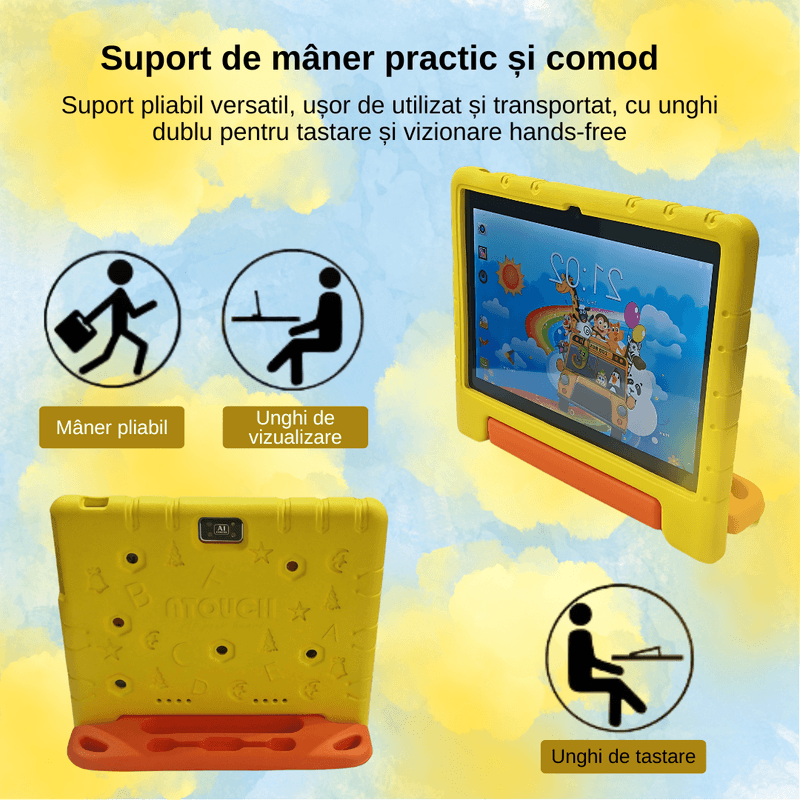 Laptop, Telefoane si Tablete - Tablete si accesorii tablete - Tablete - Tableta interactiva pentru copii cu husa silicon, 8 GB RAM, 256 GB ROM, camera dubla 8M/13M, 6000 mAh, Galben - Infinity.ro