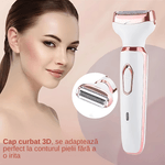 Ingrijire personala si Cosmetice - Aparate & accesorii ingrijire personala - Aparate de ras si tuns - Aparate de ras electrice - Aparat de ras electric 4 in 1, multifunctional, rezistent la apa IPX7, USB Type-C, 5V, 800mAh, alb cu roz, - Infinity.ro