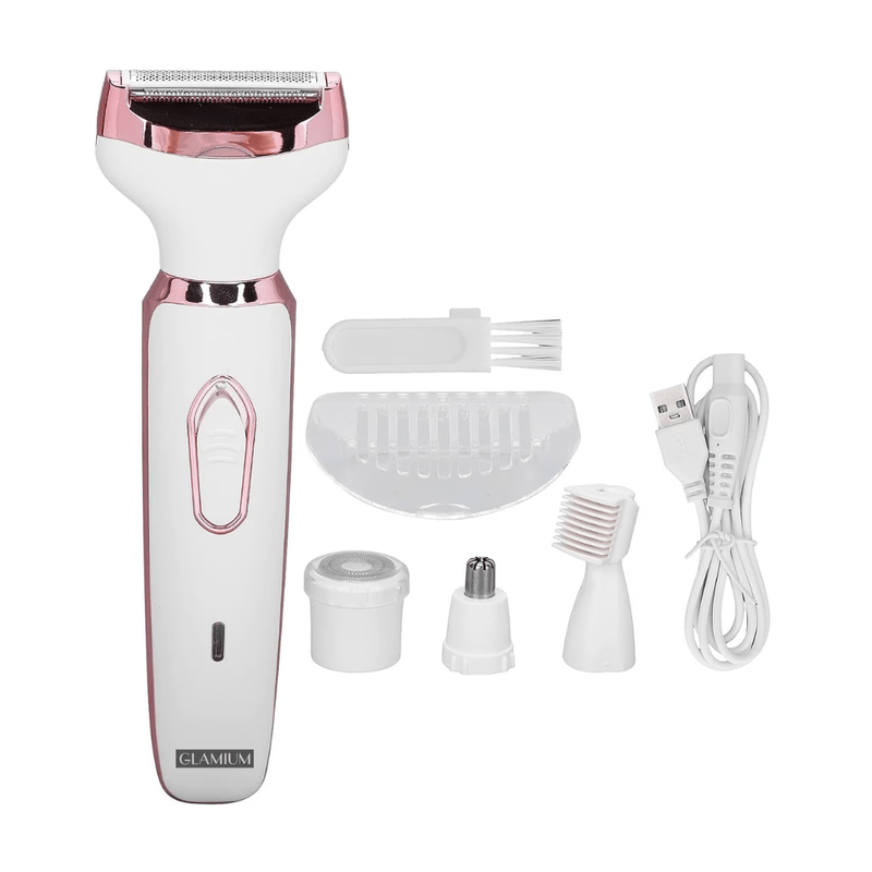 Ingrijire personala si Cosmetice - Aparate & accesorii ingrijire personala - Aparate de ras si tuns - Aparate de ras electrice - Aparat de ras electric 4 in 1, multifunctional, rezistent la apa IPX7, USB Type-C, 5V, 800mAh, alb cu roz, - Infinity.ro