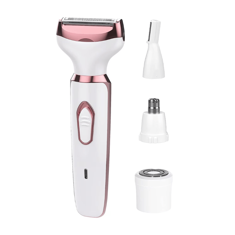 Ingrijire personala si Cosmetice - Aparate & accesorii ingrijire personala - Aparate de ras si tuns - Aparate de ras electrice - Aparat de ras electric 4 in 1, multifunctional, rezistent la apa IPX7, USB Type-C, 5V, 800mAh, alb cu roz, - Infinity.ro