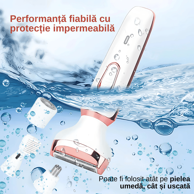 Ingrijire personala si Cosmetice - Aparate & accesorii ingrijire personala - Aparate de ras si tuns - Aparate de ras electrice - Aparat de ras electric 4 in 1, multifunctional, rezistent la apa IPX7, USB Type-C, 5V, 800mAh, alb cu roz, - Infinity.ro