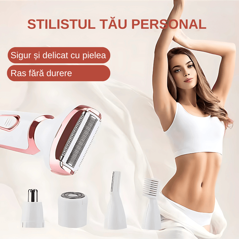 Ingrijire personala si Cosmetice - Aparate & accesorii ingrijire personala - Aparate de ras si tuns - Aparate de ras electrice - Aparat de ras electric 4 in 1, multifunctional, rezistent la apa IPX7, USB Type-C, 5V, 800mAh, alb cu roz, - Infinity.ro