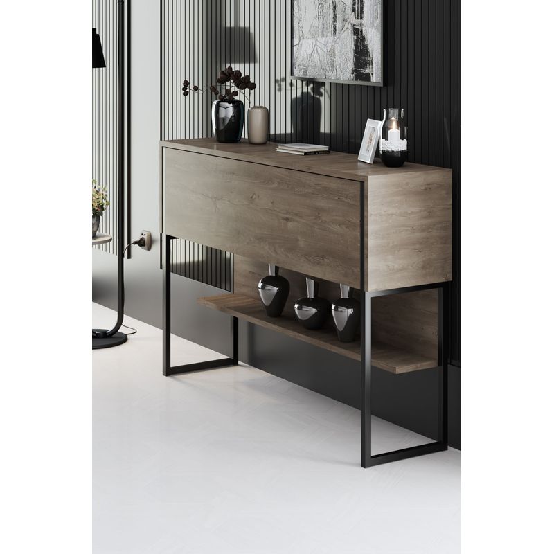 Casa si Gradina - Mobilier - Comode si corpuri - Comode - Comoda, Hanah Home, pal melaminat, negru si nuc, 120x80x30 cm - Infinity.ro