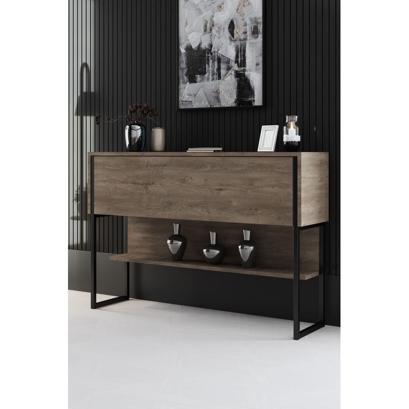 Casa si Gradina - Mobilier - Comode si corpuri - Comode - Comoda, Hanah Home, pal melaminat, negru si nuc, 120x80x30 cm - Infinity.ro