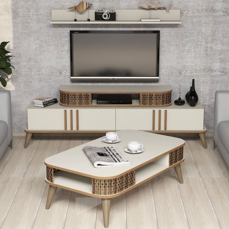 Casa si Gradina - Mobilier - Seturi de mobilier - Seturi living - Set mobilier living, Hanah Home, pal melaminat, crem, 845HCT5221 - Infinity.ro