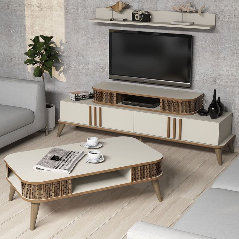 Casa si Gradina - Mobilier - Seturi de mobilier - Seturi living - Set mobilier living, Hanah Home, pal melaminat, crem, 845HCT5221 - Infinity.ro
