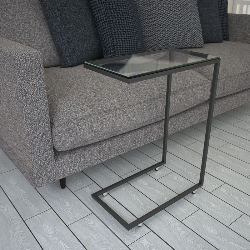 Casa si Gradina - Mobilier - Mese si birouri - Mese living - Masuta laterala, Hanah Home, panou de particule cu melamina si sticla, antracit, 46x26x62 cm - Infinity.ro