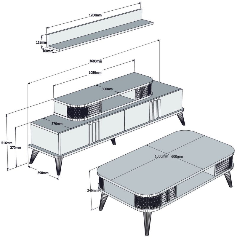 Casa si Gradina - Mobilier - Seturi de mobilier - Seturi living - Set mobilier living, Hanah Home, pal melaminat, crem, 845HCT5221 - Infinity.ro