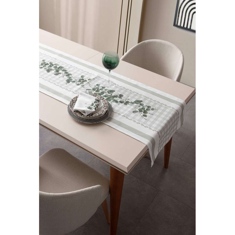 Casa si Gradina - Textile si covoare - Textile bucatarie - Fete de masa - Runner de masa, Hermia, verde alb, 50x150 cm, 100% bumbac - Infinity.ro