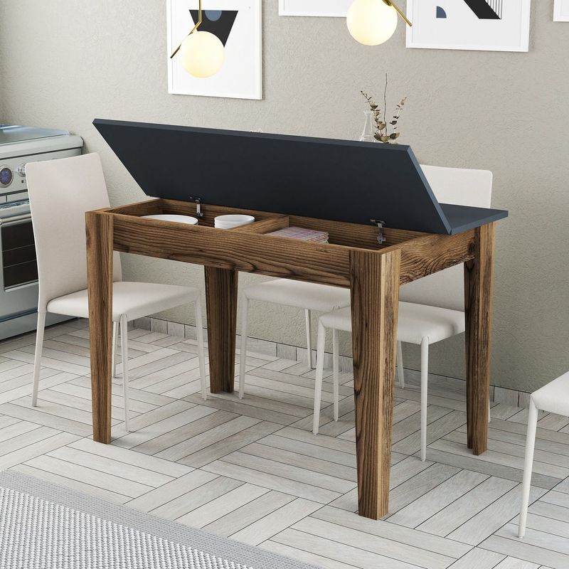 Casa si Gradina - Mobilier - Mese si birouri - Mese bucatarie si dining - Masa de bucatarie, Hanah Home, pal melaminat, nuc, antracit, 110x72x75 cm - Infinity.ro