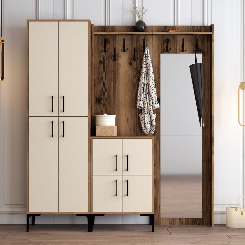 Casa si Gradina - Mobilier - Organizare si depozitare - Cuiere - Cuier hol, Hanah Home, pal melaminat, nuc, crem, 180x35x200 cm - Infinity.ro