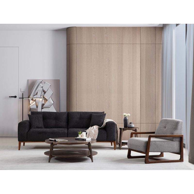 Casa si Gradina - Mobilier - Canapele si coltare - Canapele - Canapea extensibila 3 locuri, Hanah Home, lemn fag si PAL, antracit, 225x92x75 cm - Infinity.ro