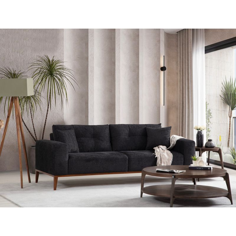 Casa si Gradina - Mobilier - Canapele si coltare - Canapele - Canapea extensibila 3 locuri, Hanah Home, lemn fag si PAL, antracit, 225x92x75 cm - Infinity.ro