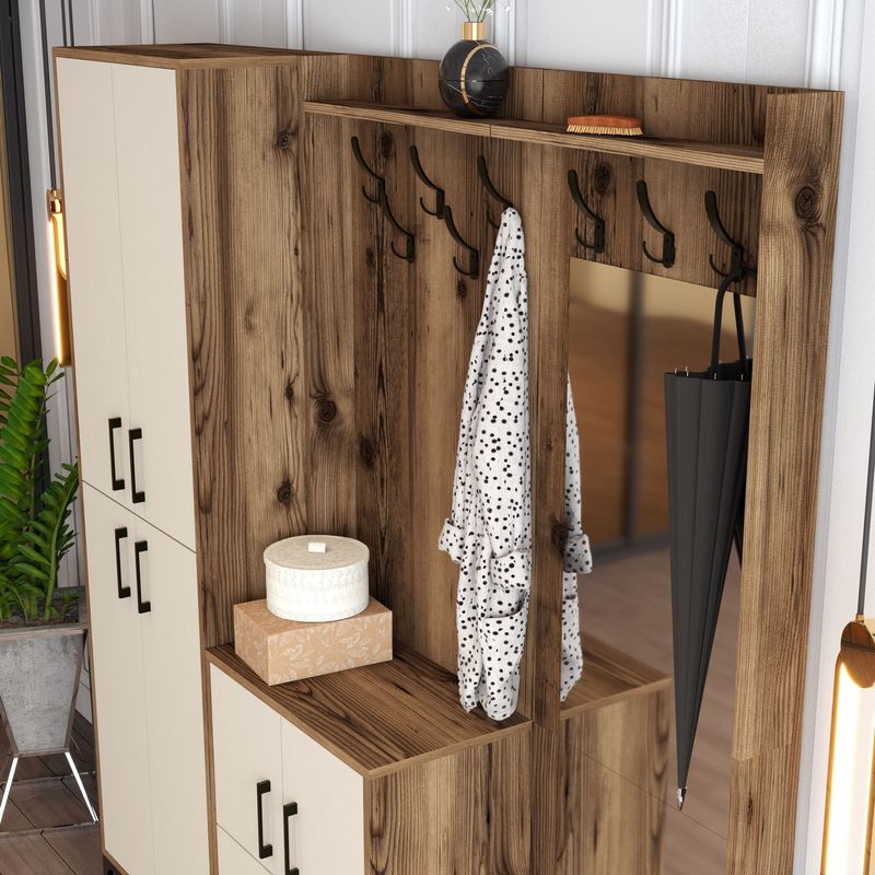 Casa si Gradina - Mobilier - Organizare si depozitare - Cuiere - Cuier hol, Hanah Home, pal melaminat, nuc, crem, 180x35x200 cm - Infinity.ro