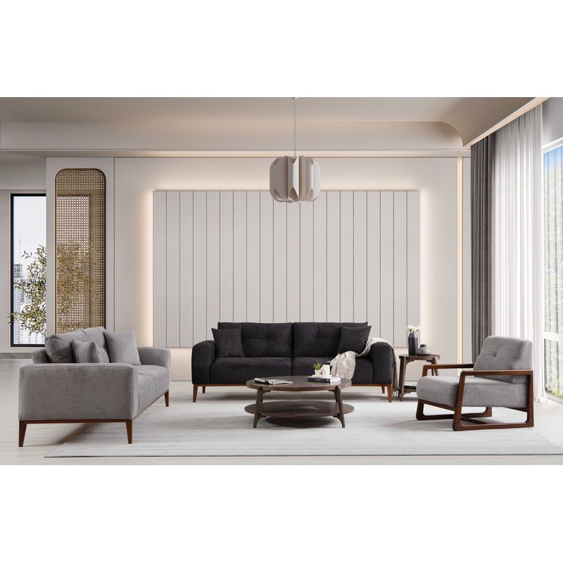 Casa si Gradina - Mobilier - Canapele si coltare - Canapele - Canapea extensibila 3 locuri, Hanah Home, lemn fag si PAL, antracit, 225x92x75 cm - Infinity.ro