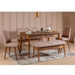 Casa si Gradina - Mobilier - Seturi de mobilier - Seturi mese si scaune - Set masa extensibila si scaune, Hanah Home, placa aglomerata melaminata, nuc si piatra, 130x80x77 cm - Infinity.ro
