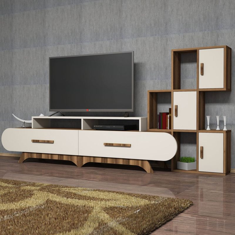 Casa si Gradina - Mobilier - Comode si corpuri - Console - Corp tv, Hanah Home, pal melaminat, nuc si crem, 205x50x36.8 cm - Infinity.ro