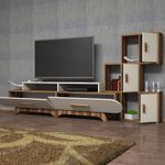 Casa si Gradina - Mobilier - Comode si corpuri - Console - Corp tv, Hanah Home, pal melaminat, nuc si crem, 205x50x36.8 cm - Infinity.ro