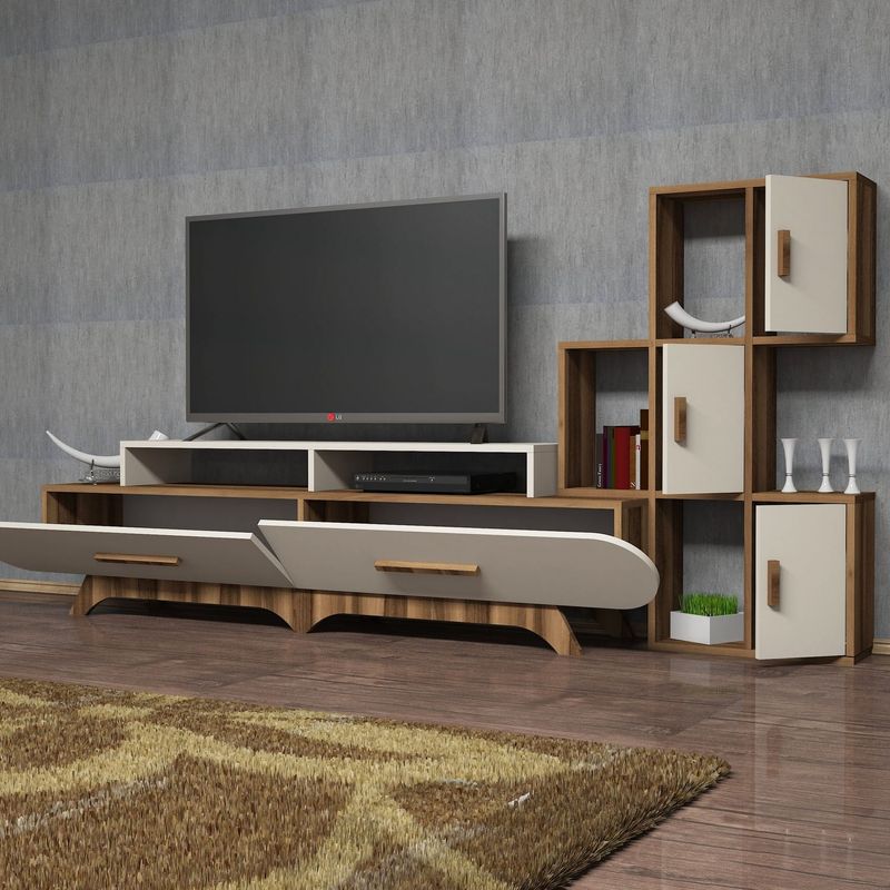 Casa si Gradina - Mobilier - Comode si corpuri - Console - Corp tv, Hanah Home, pal melaminat, nuc si crem, 205x50x36.8 cm - Infinity.ro