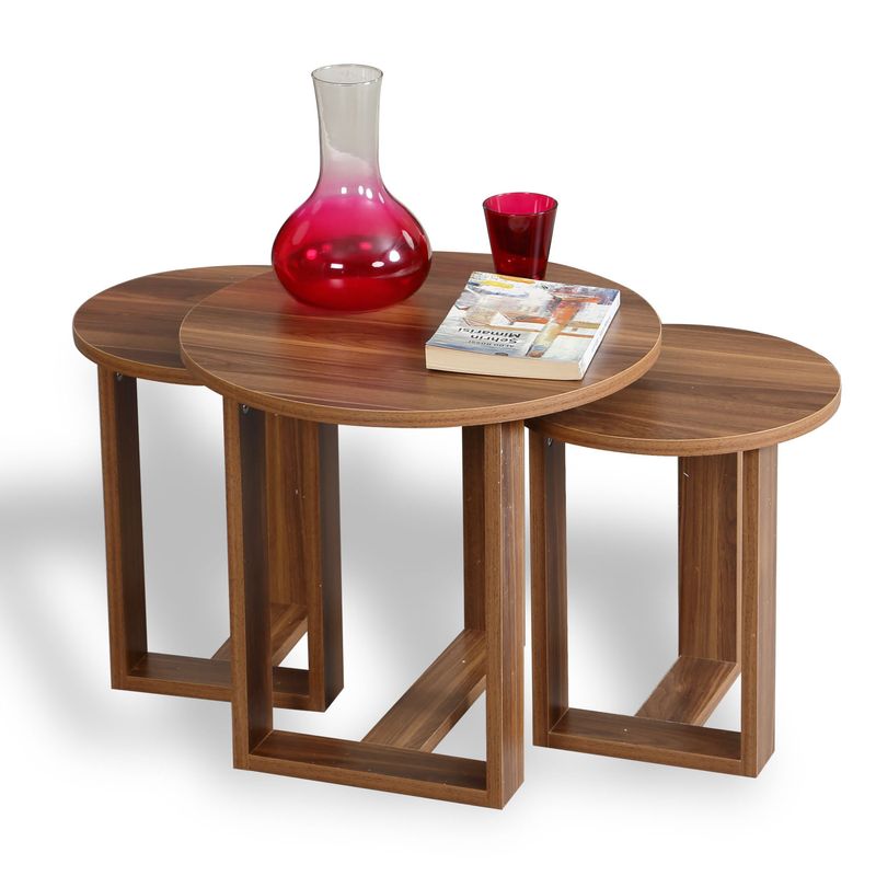 Casa si Gradina - Mobilier - Mese si birouri - Masute de cafea - Set masute de cafea, Hanah Home, pal melaminat, nuc, 3 piese - Infinity.ro