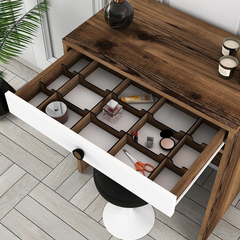 Casa si Gradina - Mobilier - Comode si corpuri - Masute de toaleta - Masa de machiaj, Hanah Home, pal melaminat, nuc si alb, 70x40x84.7 cm - Infinity.ro