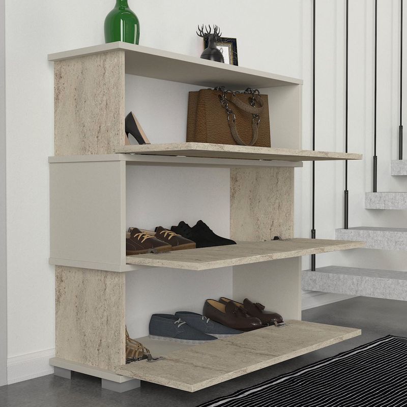 Casa si Gradina - Mobilier - Dulapuri si sifoniere - Dulapuri pantofi - Dulap pantofi, Hanah Home, pal melaminat, travertin si gresie, 90x30x93 cm - Infinity.ro