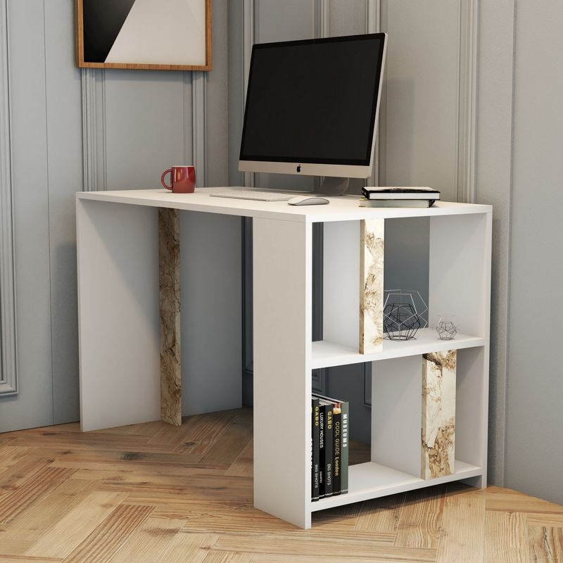 Casa si Gradina - Mobilier - Mese si birouri - Birouri - Birou, Hanah Home, panou din particule acoperit cu melamina, alb, 120x60x75.4 cm - Infinity.ro