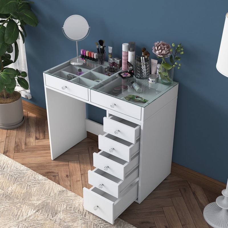 Casa si Gradina - Mobilier - Comode si corpuri - Masute de toaleta - Masa de machiaj, Hanah Home, pal melaminat, alb, 90x44.5x79.8 cm, 893RAN3324 - Infinity.ro