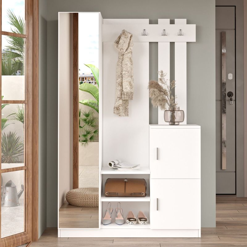 Casa si Gradina - Mobilier - Organizare si depozitare - Cuiere - Cuier, Hanah Home, pal melaminat, alb, 113.6x35x180 cm - Infinity.ro