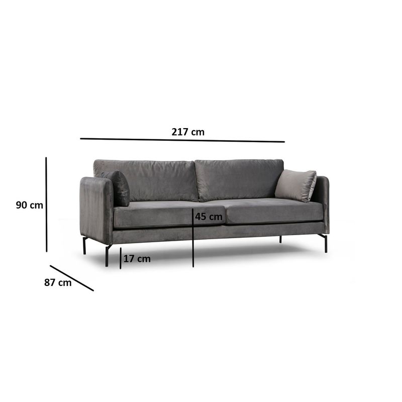 Casa si Gradina - Mobilier - Canapele si coltare - Canapele - Canapea 3 locuri, Atelier Del Sofa, lemn fag si pal, gri, 217x87x90 cm - Infinity.ro