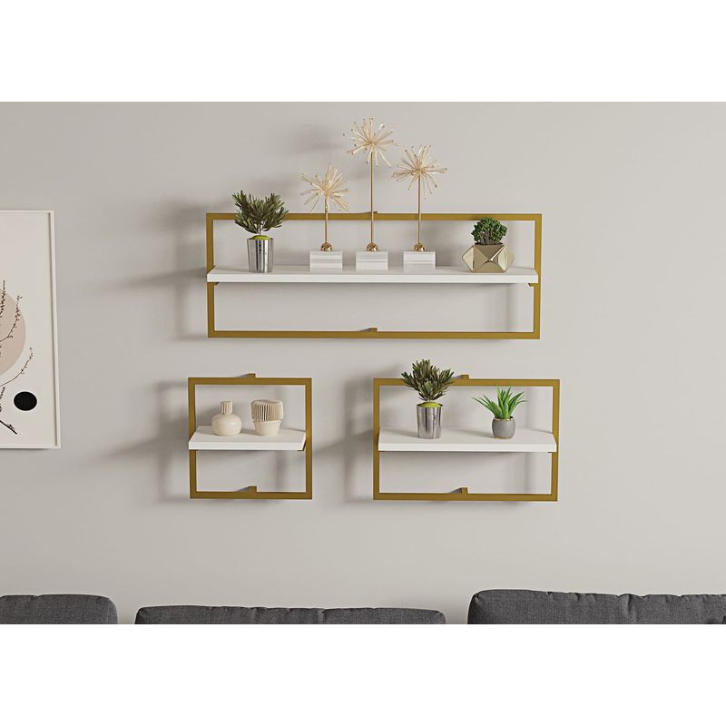 Casa si Gradina - Mobilier - Biblioteci si rafturi - Etajere - Etajera de perete, Hanah Home, pal melaminat, alb auriu, 80x30x20 cm - Infinity.ro