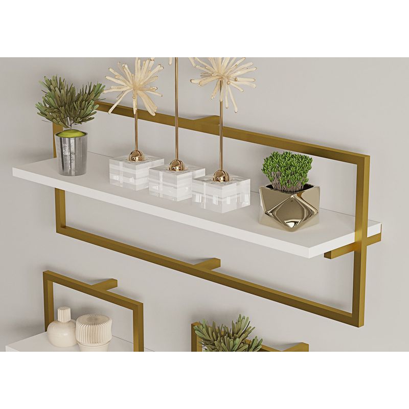 Casa si Gradina - Mobilier - Biblioteci si rafturi - Etajere - Etajera de perete, Hanah Home, pal melaminat, alb auriu, 80x30x20 cm - Infinity.ro