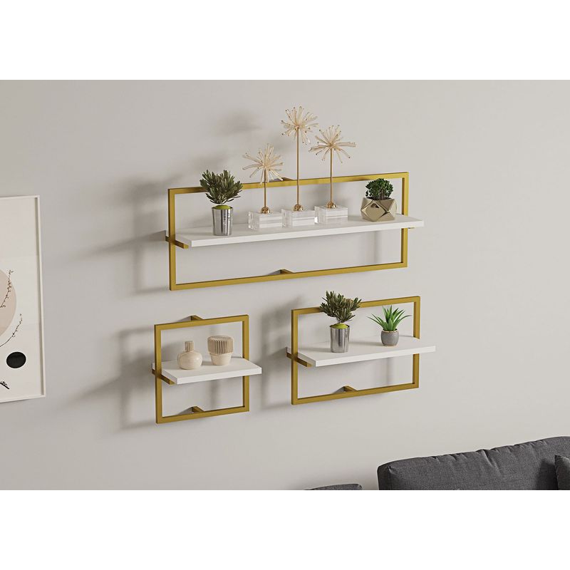 Casa si Gradina - Mobilier - Biblioteci si rafturi - Etajere - Etajera de perete, Hanah Home, pal melaminat, alb auriu, 80x30x20 cm - Infinity.ro